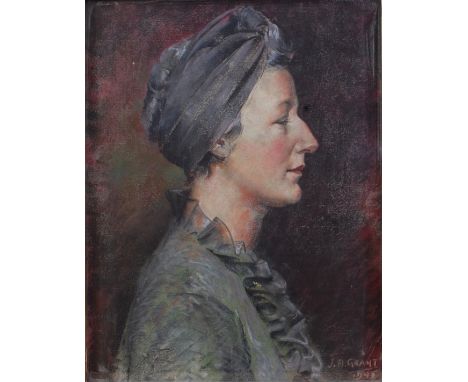 *James Arden Grant (1887-1973) - Wartime profile portrait of a woman, pastel, signed and dated 1945 lower right, 45 x 35cm