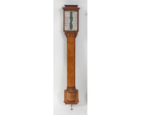 A Victorian oak stick barometer, the ivory scale signed T.B. Winter of Newcastle, h.108cm