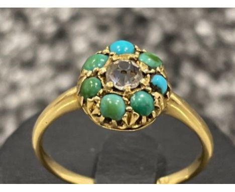 Antique 18ct gold Turquoise cluster ring. 3.4g size P