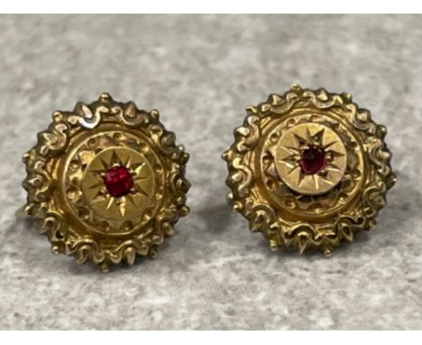 Antique 9ct gold and Ruby set earrings 1g
