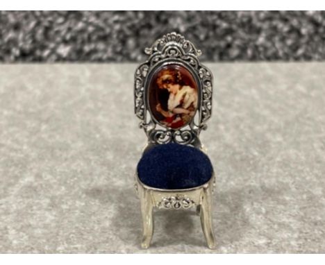 Sterling silver and Enamel Chair Pincushion depicting a Woman
