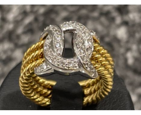 18ct gold diamond designer fancy multi band ring. 11.9g size L