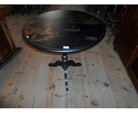 A contemporary circular painted tripod table, decorated in the Oriental manner.   Condition Report:  75cm diameter.72.5cm tal