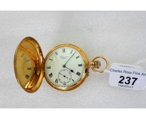 A J W Benson 18ct gold cased pocket watch 'The Ludgate', the enamel dial bearing Arabic numerals with subsidiary seconds dial