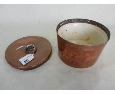 A copper and ceramic bowl lined jelly mould, 14cm diameter.