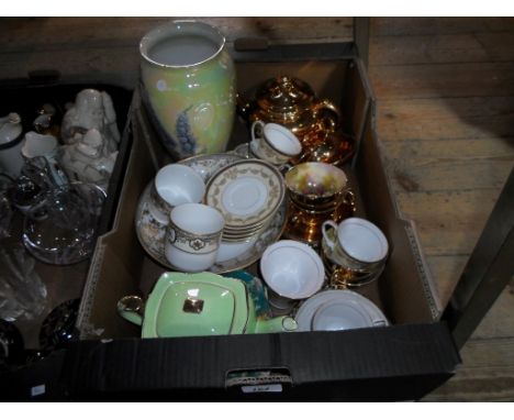 A box of assorted ceramics to include: Royal Winton Grimwades teawares, a Royal Winton Lustre vase and a Noritake part-tea se