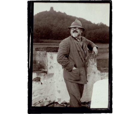 Orlik, Emil -- The painter Max Slevogt (1868-1932). Circa 1926. 3 vintage contact collodion paper prints. Each circa 11,8 x 8