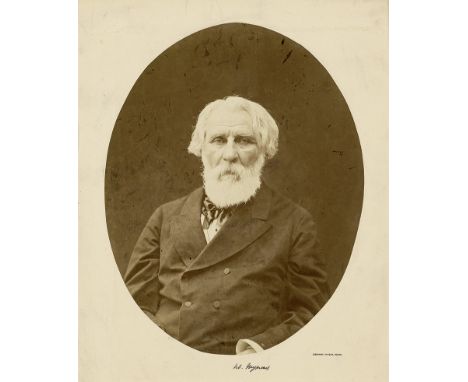 Turgenev, Ivan -- Photographer: M. Panov. Portrait of the writer Ivan Turgenev. 1870s. Albumen print, oval. 33,5 x 26 cm. Mou