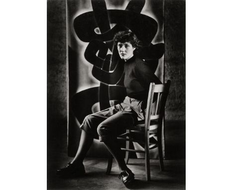 Steinert, Otto -- "Monika" (Portrait Monika Dietz). 1950. Vintage ferrotyped gelatin silver print. 40 x 29,3 cm. Mounted to o