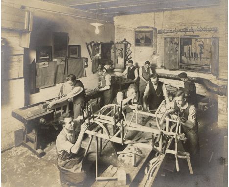 Automobiles -- Photographer: Hugo Schmölz (1879-1938). Small automobile factory, Germany. 1920s. 2 vintage gelatin silver pri