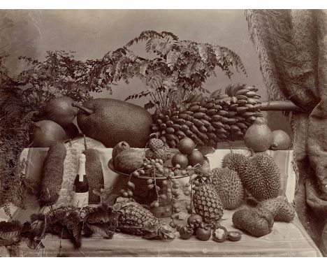 Lambert, Gustave Richard -- "Fruits of Singapore". 1881 or later. Albumen print. 20,5 x 27 cm. Annotations in English in penc