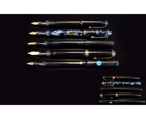 Good Collection of Vintage Fountain Pens ( 5 ) Five In Total. Comprises 1/ Mentmore Supreme Fountain Pen ( UK ) 14ct Gold Con