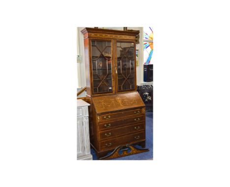 19thC Mahogany Bureau Bookcase, Astral Glazed Top Above A Fall Front With Fitted Interior And Four Long Graduating Drawers, R