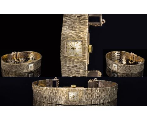 Accurist Ladies 9ct Gold Mechanical Bracelet Watch, with Articulated 9ct Gold Bark Bracelet and Clasp and Safety Chain. c.197