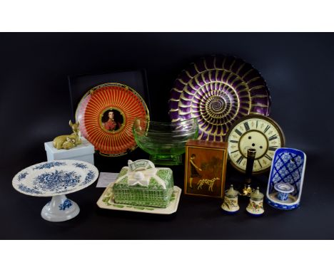 A Collection Of Decorative Ceramics Glass And Collectibles Eleven items in total to include large purple and gold glass charg