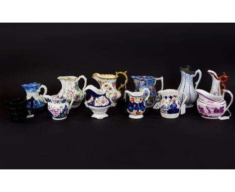 A Collection of 19th Century Ceramic Jugs ( 12 ) In Total. Various Factories and Makers - Please See Photo. 