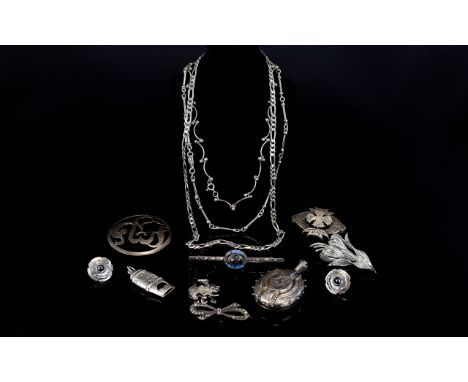 A Collection Of Silver Jewellery Twelve items in total to include three silver necklaces of varying form, silver whistle pend