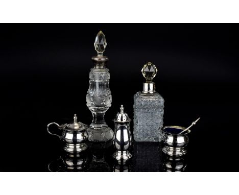 E.P.N.S Cruet Set Together With A Silver Collared Scent Bottle + 1 Other