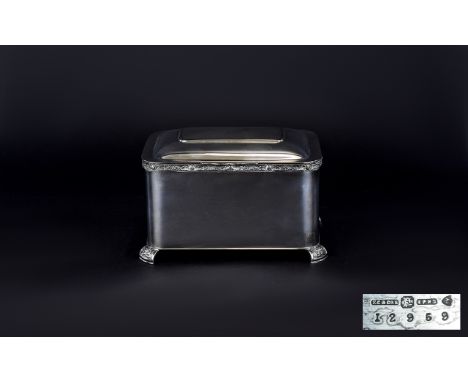 Antique Period - Celtic Knot work Silver Hinged / Lidded Plated Casket of Nice Form. The Feet and Borders In Celtic Knot work