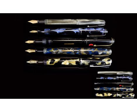 An Excellent Collection of Vintage Fountain Pens ( 5 ) Five In Total. Comprises 1/ Waterman ' Ideal ' USA Fountain Pen, 14ct 
