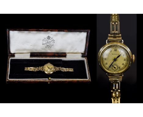 Rolex - Ladies 1920's 9ct Gold Wrist Watch, with Secondary Dial, Working Order, with Box. Nice Condition. 
