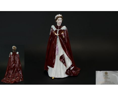 Royal Worcester Hand Painted Figurine of Queen Elizabeth II Dressed In The Robes of The Order of The British Empire, In Celeb