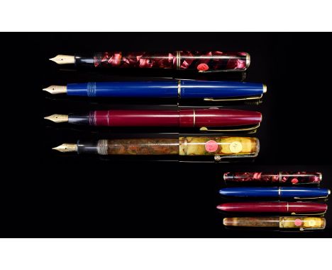 Collection of 4 Fountain Pens. Comprises 1/ Mabie Todd & Co Swan Blackbird Button Fill Fountain Pen. 14ct Gold Nib, Phillips 
