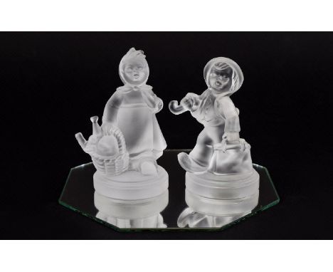 Goebel / Hummel Pair of Frosty Glass Boy and Girl Figures From The Goebel Crystal Collection. Goebel Labels to Base of Each F