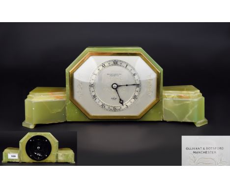Art Deco Period Elliot Onyx Mantle Clock of Good Lines and Proportions. 4.75 Inches High & 11 Inches wide. Working Order. Bou