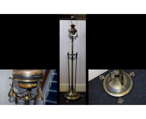 Antique Lampe Veritas Floor Standing Oil Lamp, Tripod Supports With Garland Swag, Lion Paw Feet, Height 66 Inches