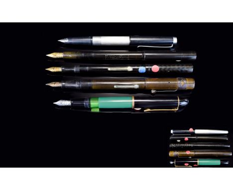 A Collection of Assorted Vintage Fountain Pens ( 5 ) Five In Total. Comprises 1/ Lamy - Germany Aluminium Cased Fountain Pen.