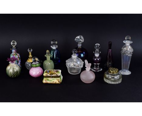 A Large Collection Of Decorative Glass Perfume Bottles  Fourteen items in total to include Italian millefiori flacon with tex