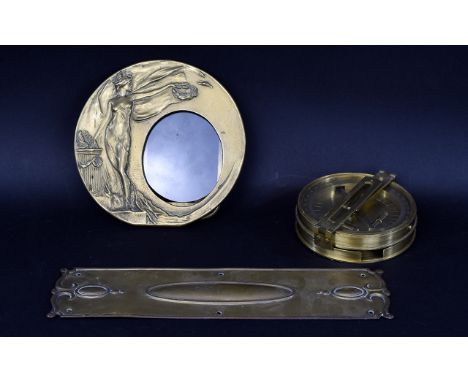 A Small Collection Of Vintage Brass Items Three items in total to include circular figurative neoClassical style photo frame,