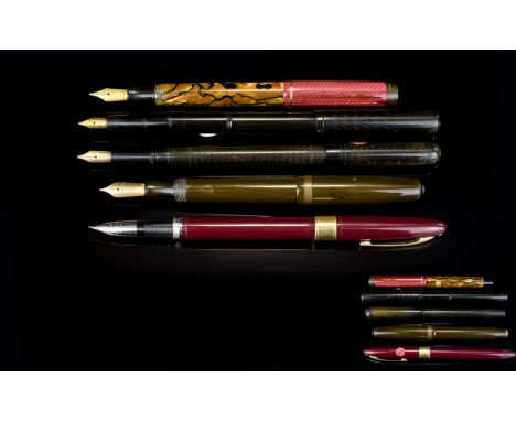Excellent Collection of Early 20th Century Fountain Pens ( 5 ) Five In Total. Comprises 1/ Mabie Todd & Co Swan - Black Rubbe