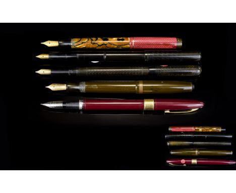 Excellent Collection of Early 20th Century Fountain Pens ( 5 ) Five In Total. Comprises 1/ Mabie Todd & Co Swan - Black Rubbe