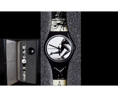 Swatch - Signed / Strap Wrist Watch - Official Timekeeper for 1996 Olympic Games ( Atlanta ) Boxed with Loop - Eye Clasp. Min