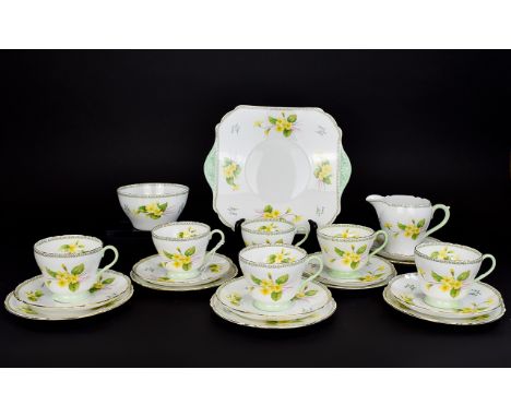 Shelley - Fine Bone China ( 21 ) Piece Tea Service. c.1940's / 1950's Canadian Market - Shape Lincoln. Comprises 6 Trios, Mil