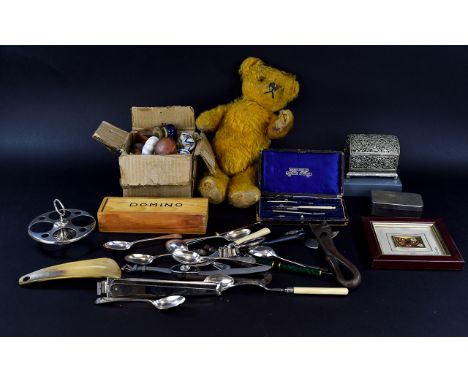 A Mixed Collection Of Vintage Toys And Assorted Ephemera A varied collection to include vintage architects set, jointed teddy