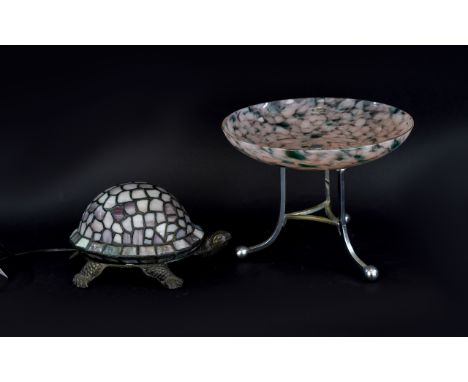 A Reproduction Tiffany Style Table Lamp In The Form Of A Tortoise Charming bronzed effect lamp with leaded stained/striated g