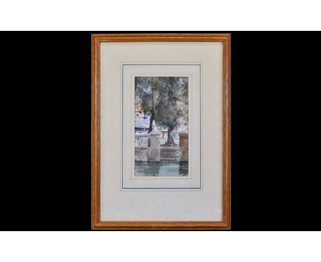 Francis Murray Russell Flint (1915-1977) Original Watercolour 'Across The Moat' Framed watercolour depicting moat with stone 