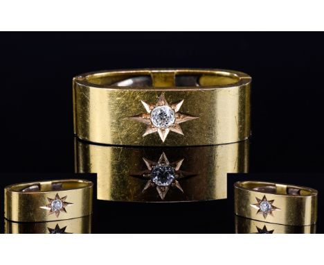 Antique Period 15ct Gold - Diamond Set ( Star Setting ) Scarf Hinged Clip. The Central Set Cushion Cut Diamond of Good Colour