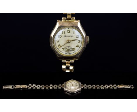 Helvetia - Octagonal Shaped Ladies 9ct Gold Case Mechanical Wrist Watch, with Attached 12ct Gold Plated Strap. The Case Fully