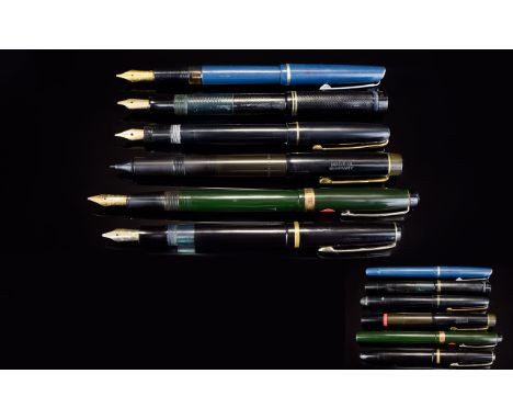 Collection of Vintage Fountain Pens ( 6 ) Six In Total. Comprises 1/ Swan Mabie Todd & Co Black Rubber Fountain Pen. 1K Nib. 
