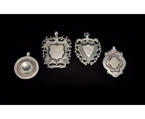 Antique - Collection of Hallmarked Silver Medals / Fobs ( 4 ) In Total. All with Vacant Cartouches, And In Good Condition. Pl