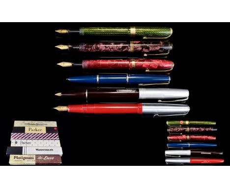 Excellent Collection of Early to Mid 20thC Fountain Pens (6) in total. All with boxes.  Comprising 1. Conway Stewart green li