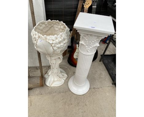 A CERAMIC JARDINAIRE STAND AND A FURTHER CERAMIC JARDINAIRE WITH STAND 
