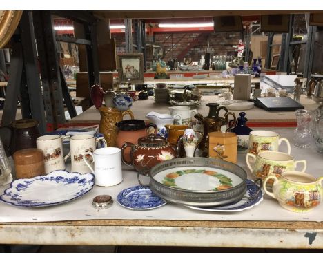 A LARGE AMOUNT OF CERAMIC ITEMS TO INCLUDE ARTHUR WOOD, SADLER 'COACHING' MUGS, WADE, LORD NELSON POTTERY, JUGS, PLATES, BOWL