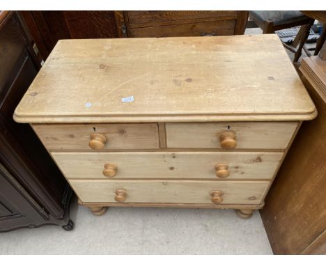 A PINE CHEST OF TWO SHORT AND TWO LONG DRAWERS BEARING WILKINSON, NEWARK STAMP 