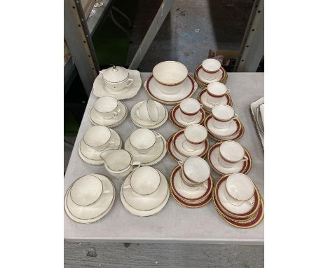 A QUANTITY OF MINTON TRIOS, CREAM JUG, SUGAR BOWL PLUS OTHER CHINA CUPS, SAUCERS, ETC 