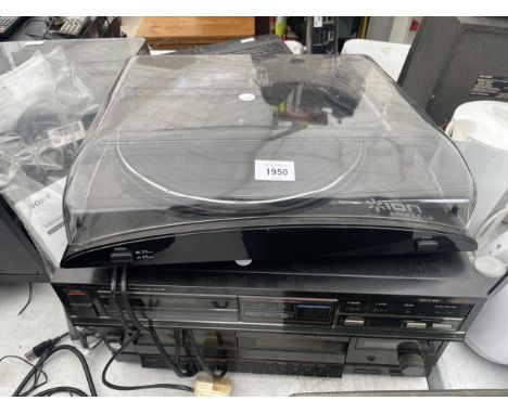 AN AIWA TAPE DECK, A CD PLAYER AND AN ION RECORD PLAYER 